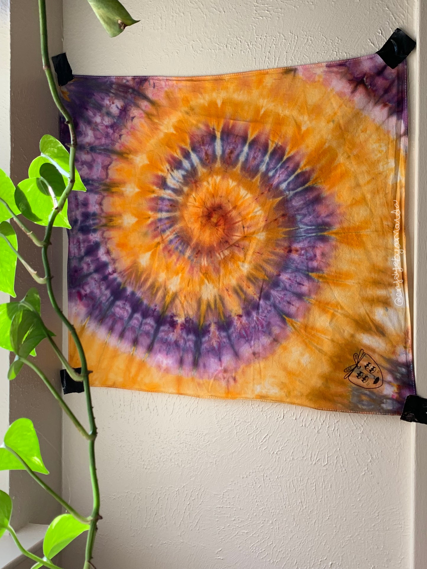 Orange + Purp Spiral Tie Dye Tapestry Bandana